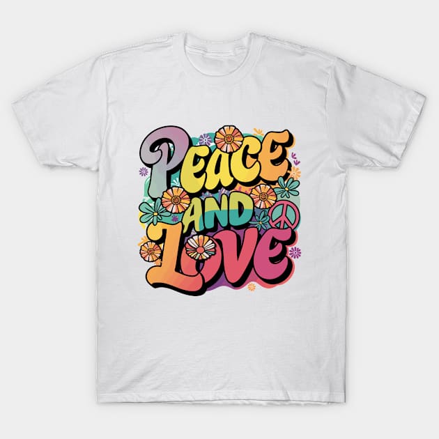 Peace And Love Hippie 1960`s 1970`s T-Shirt by Macphisto Shirts